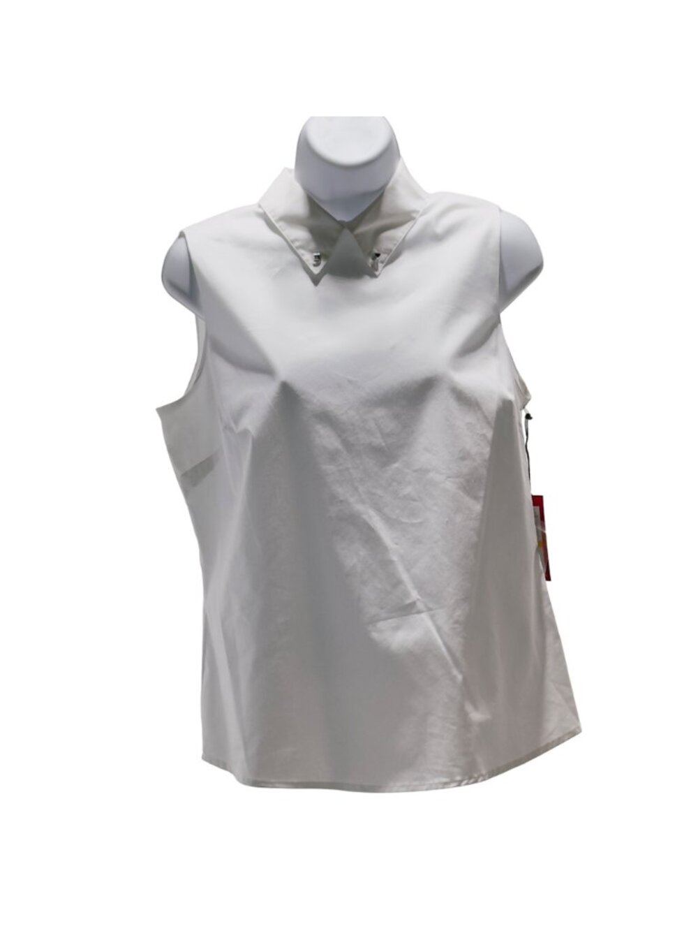 VINCE CAMUTO DOWNTOWN OASIS Women’s Top White Cotton Zip Back Ornate Collar Sz S - Picture 9 of 9